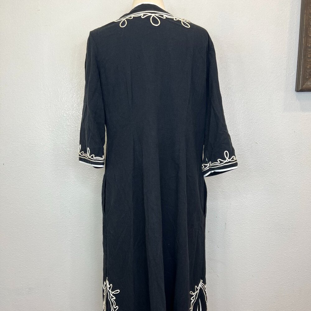 SOFT SURROUNDINGS Embroidered Tunic Robe Black Kaftan Maxi Dress Women Medium - Picture 6 of 8